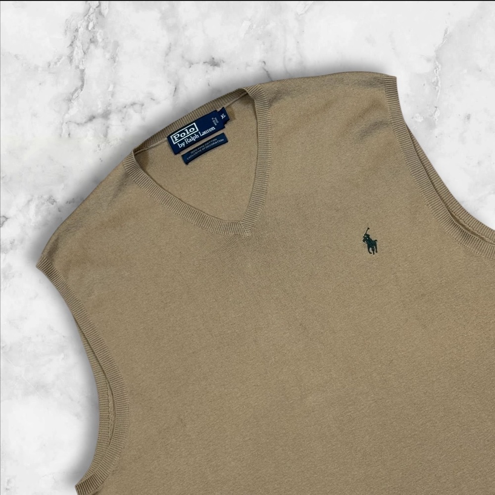 Polo Ralph Lauren Mens‎ V Neck Sweater Vest Tan XL Pima Cotton Classic Fit